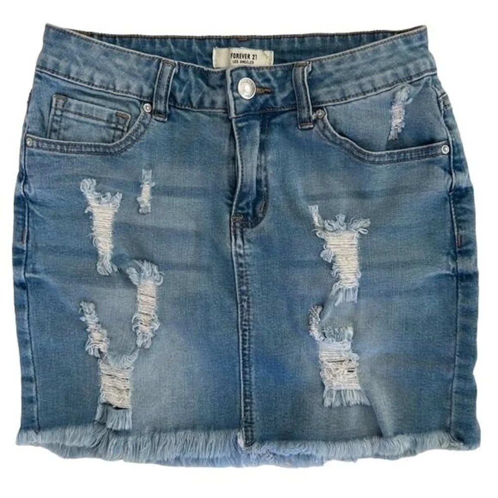 Forever 21 Distressed Denim Mini Skirt -‎ Small